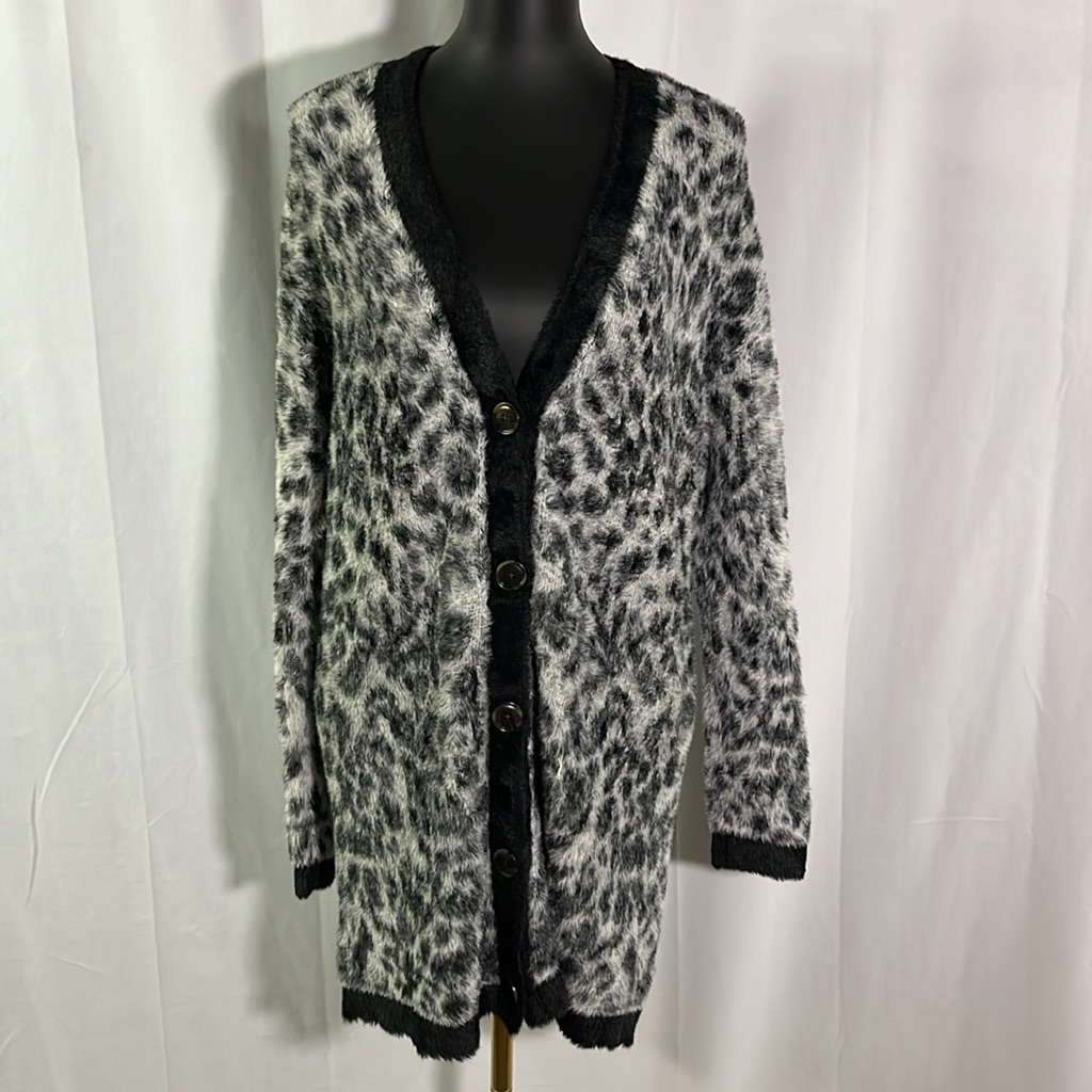Nwt Ann Taylor Animal Print Faux Fur Long Button Front Cardigan